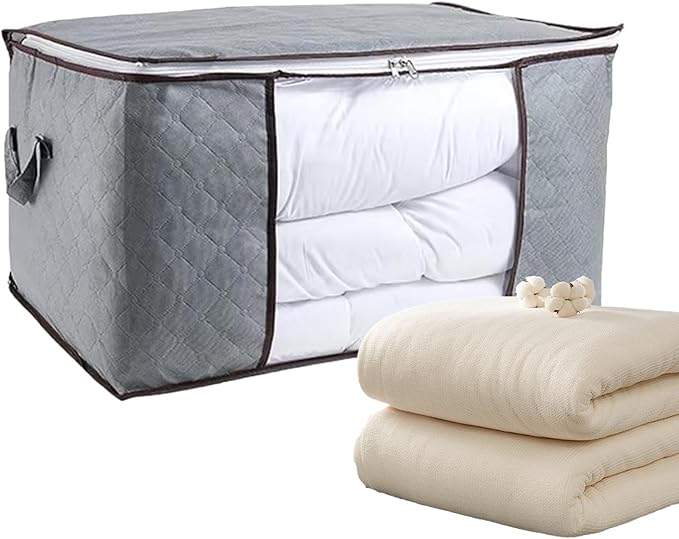 Comforter Storage Bags Boxes with Lid, Large Capacity Solution Organizer, Closet Organizers and Storage Containers Bins for Clothes, Duvets, Blankets, Pillow, Quilt, Bedding, Toys