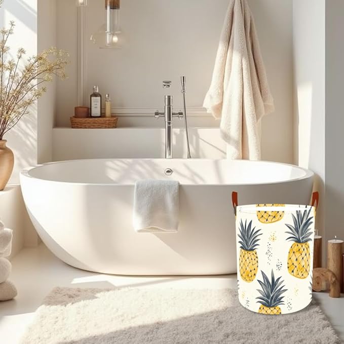 Laundry Baskets 15.7x19.7 Inch Pineapple Tropical Design Collapsible Laundry Hamper with Handles Oxford Fabric Clothes Storage Bin Foldable Dirty Clothes Organizer for Bedroom Bathroom Dorm