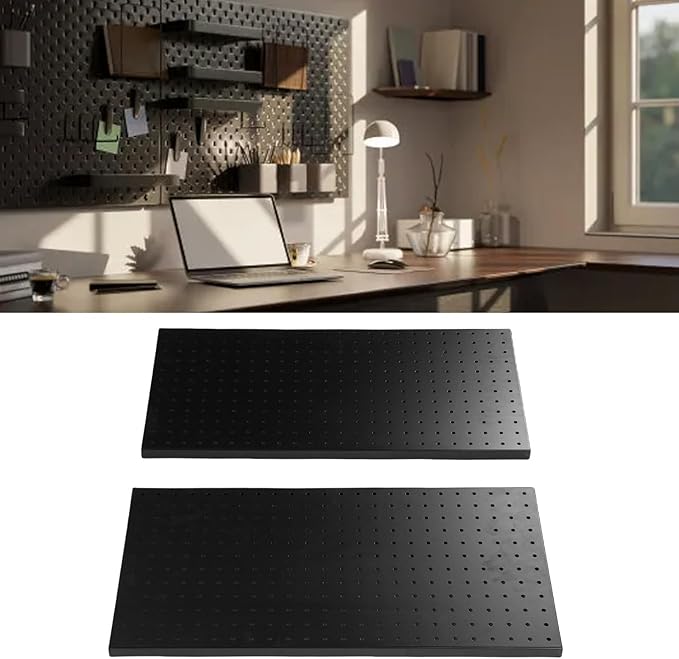 Fafeicy 2Pcs Black Pegboard Metal Wall Panel 24x12 Inches Heavy Duty Organizer for Shop Garage Storage