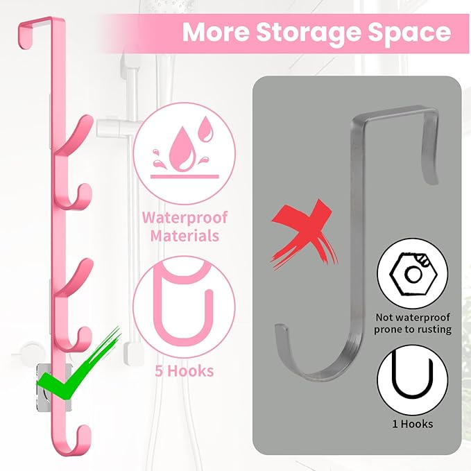 Over The Door Hooks, Metal Door Hooks for Hanging, Over The Door Purse Organizer for Coat Hanger, Back of Shower Door for Hanging Towel Rack Clothes, Hat, Bathroom, Closet (Pink-3Packs)