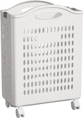 Rolling Laundry Hamper with Wheels White Plastic Storage Bin with Handles, 14W×11D×21H Large Capacity for Small Spaces, Bedroom & Bathroom