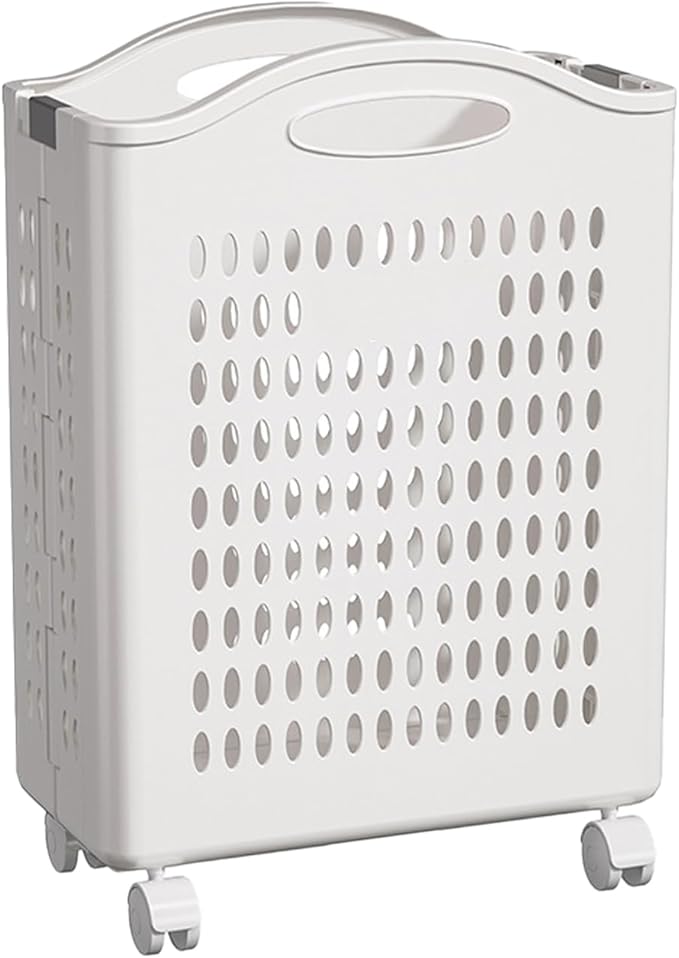Rolling Laundry Hamper with Wheels White Plastic Storage Bin with Handles, 14W×11D×21H Large Capacity for Small Spaces, Bedroom & Bathroom