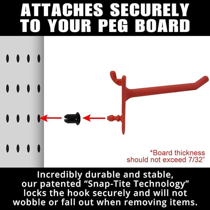 PegPro™ 2" Straight Hooks for 1/4" Pegboards - Secure Plastic Hooks for Your Wall Organizer - for Craft Storage, Garage, Kitchen, Tools and More (24 ct., Red)