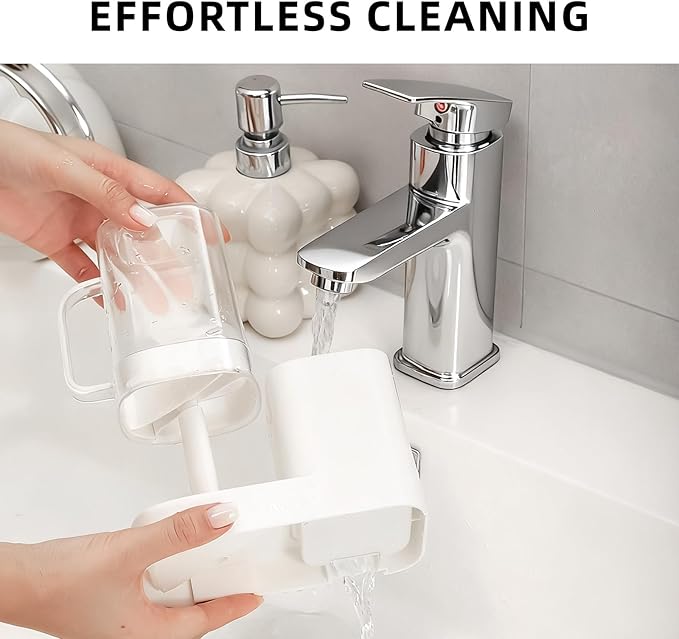 Toothbrush Holder with Cup/Cover Contains 2 Slots, Bathroom Counter Organizer for Electric Toothbrush, Toothpaste, Razors & Small Comb, Tooth Paste Holder for Home Hotel Countertop, White