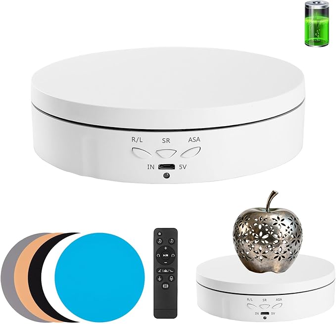 Motorized Rotating Display Stand for Jewelry, Rechargeable Automatic Mute Rotating Stand, Electronic Turntable with USB for Display, Remote Control