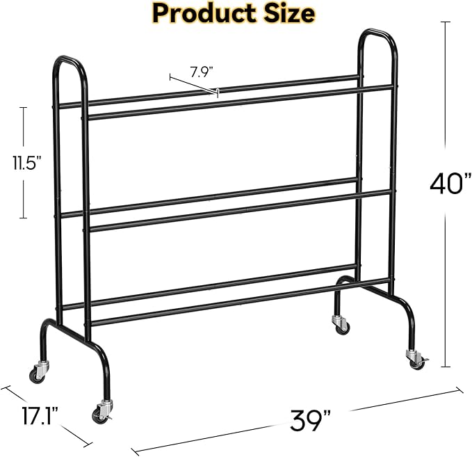 SUFAUY Sports Equipment Organizer, Garage Basketball Rack, Gear & Ball Storage Rack, Outdoor and Indoor Rolling Balls Cart with Wheels