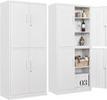 Metal Storage Cabinet with 3 Adjustable Shelves,White Storage Cabinet with Lock,71" Lockable Metal Cabinets with Locking Doors,Tall Steel Pantry Cabinets 4 Door for Home,Office,Garage,Bathroom,Kitchen