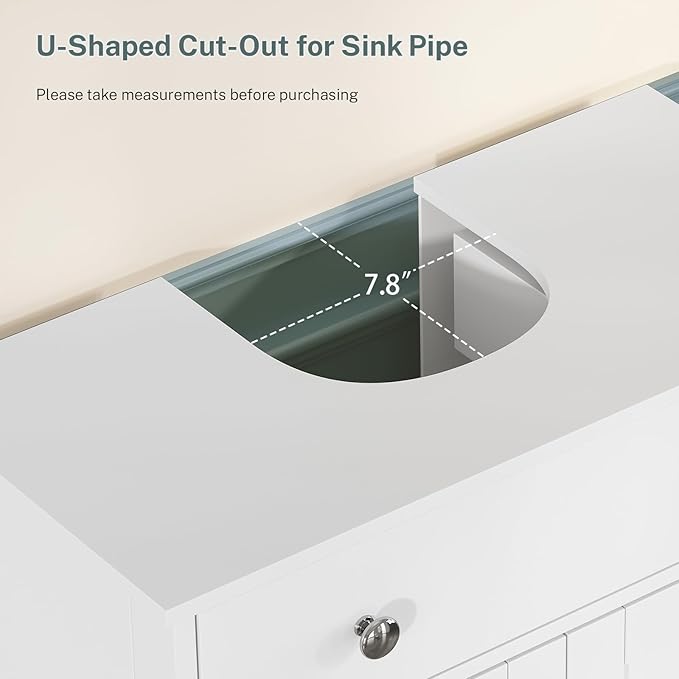 TEENFON Pedestal Sink Storage Cabinet with 2 Doors and Drawer, Bathroom Sink Cabinet, Under Sink Storage with U-Shape Cut-Out, White