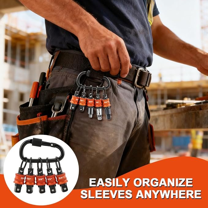 5Pcs Socket Holder Key Chain, 3/8" Drive Socket Organizer Keychain Quick Release Design with Carabiner, Impact Wrench Accessories for Lineman, Electricians, Construction Crews(SIZE:3/8 Inch)