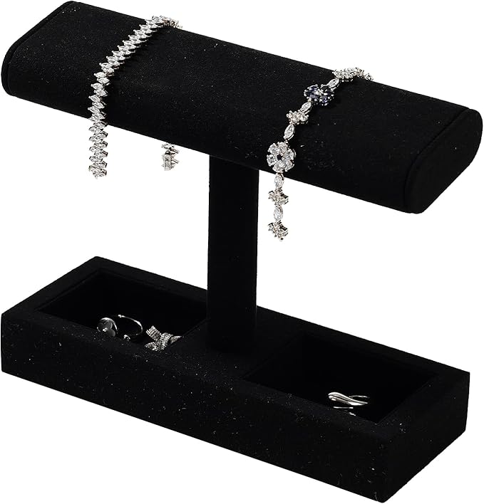 Oirlv Microfiber T-Bar Watch Display Stand Jewelry Display Props Jewelry Organizer Holder for Watch Bracelet Ring Earrings (Black,Microfiber)