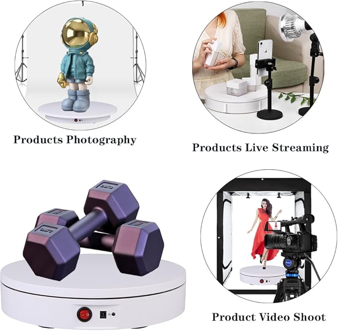 JAYEGT Motorized Rotating Display Stand，330 Lbs Load，360 Degree Electric Rotating Photography Turntable For Products Display，Video Show, Live Show，Remote Control +5 Colors Backgrounds(White / 11.8inch / Rechargeable)