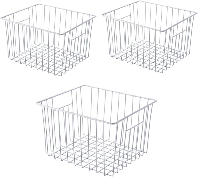 Freezer Wire Baskets Storage Organizer, Household Storage Metal Wire Bins for Kitchen, Pantry, Cabinet, Bathroom, Bedroom - Pearl White (3, 11in x 10in x 5.5in)