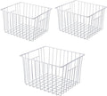 Freezer Wire Baskets Storage Organizer, Household Storage Metal Wire Bins for Kitchen, Pantry, Cabinet, Bathroom, Bedroom - Pearl White (3, 11in x 10in x 5.5in)