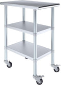 AmGood Stainless Steel Work Table with 2 Shelves and Casters | Metal Utility Table On Wheels (Stainless Steel Work Table with 2 Shelves + Casters, 18" Long x 30" Deep)