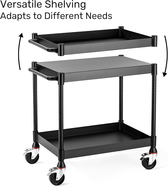 MightyHaul 18" Heavy-Duty Utility Cart with 2 Reversible Shelves, 1,200 lb Capacity, Heavy-Duty Casters for Industrial Use