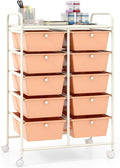 Giantex 10 Drawers Rolling Cart, Classroom Organizers, Storage Cart with Wheels, for Teacher Office Home School Supplies Tool Craft Art Paper, Peach Fuzz