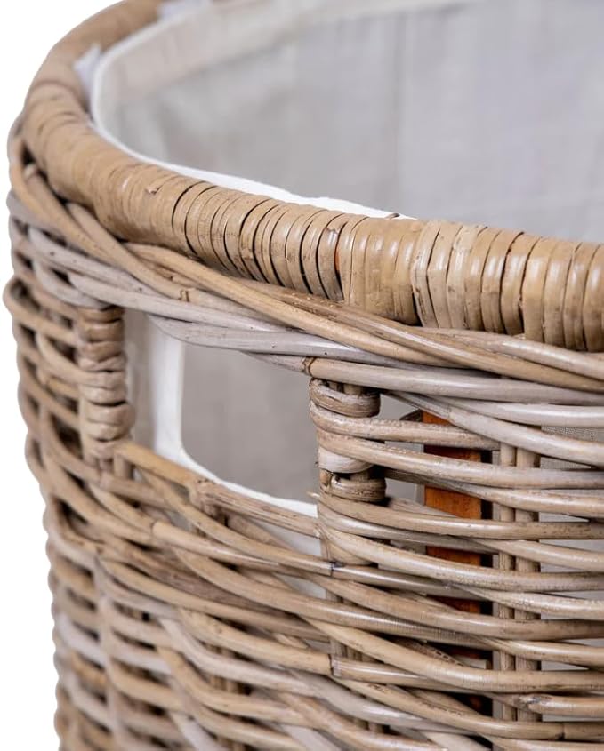 The Basket Lady Round Wicker Laundry Hamper, Large, 19 in Dia x 25 in H, Serene Grey…