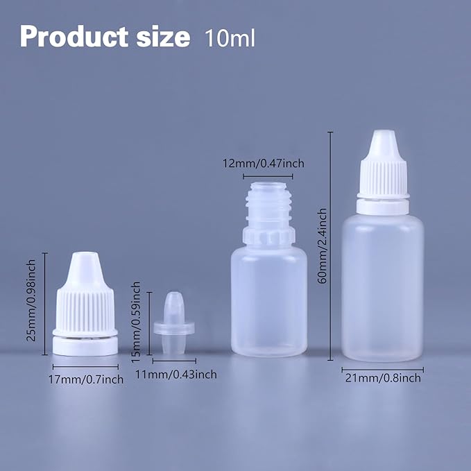 12PCS 10ML White Plastic Empty Squeezable Dropper Bottles Portable Eye Liquid Dropper Small Plastic Refillable Containers with Screw Cap and Plug (White, 10ML)