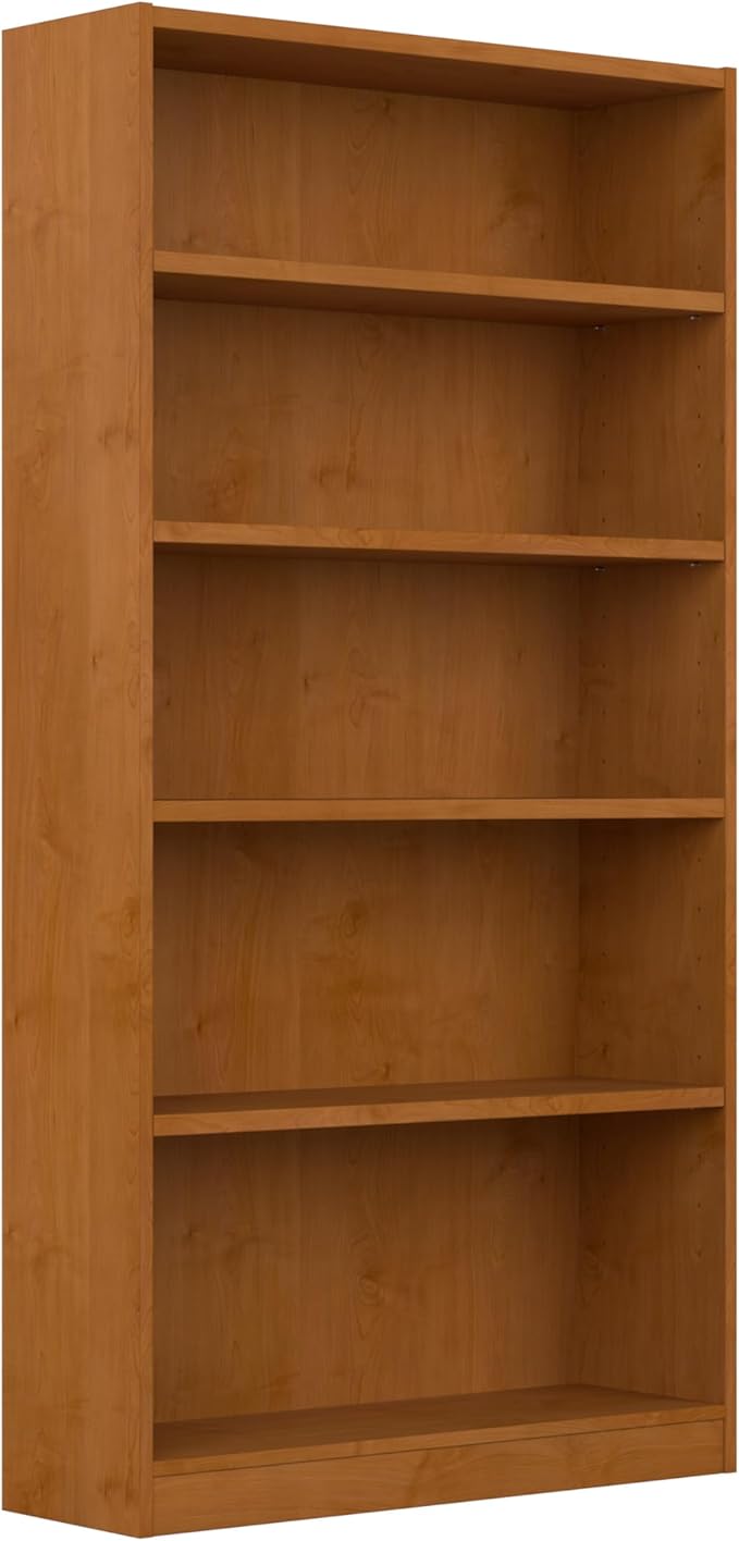 Bush Furniture Universal Tall 5 Shelf Bookcase in Natural Cherry, Vertical Storage and Display Bookshelf for Home Office or Living Room Organization