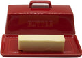 Ceramic Butter Dish With Lid for Countertop, Covered Butter Holder With Lid, Red Butter Container, Butter Tray With Handle