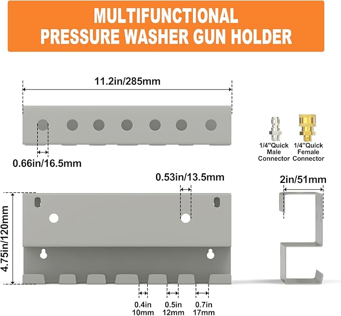 GASHER Pressure Washer Gun Holder, Wall Mount Foam Cannon Holder for Pressure Washer Gun, Fit 1/4 Inch Quick Connector