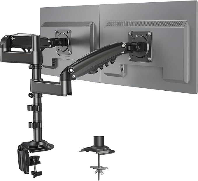 HUANUO Dual Monitor Arm for 13-32 inch Screens,Holds 19.8lb,Adjustable Monitor Stand with Clamp and Grommet Base,Vesa 75x75mm/100x100mm Compatibility (Black)