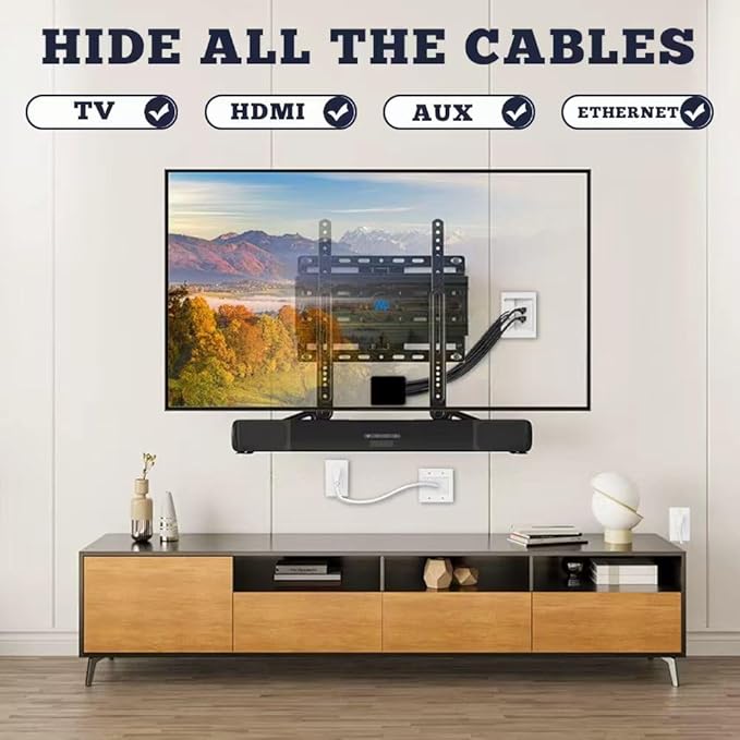 Recessed Outlet Box,in Wall Cable Concealer Kit with Brush Wall Plate、Socket、Electrical Box，9ft Cord– Easy, Safe Cable Management for Organized TV and Home Theater Systems