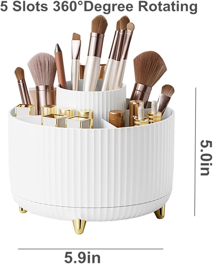 360 Degree Rotating Makeup Brush Holder Organizer Detachable Design 5 Slot Make up Brushes Cup for Cosmetics and Pencil Pen Organizer for Desk Makeup Organizer Skincare Storage for Vanity (pink2)