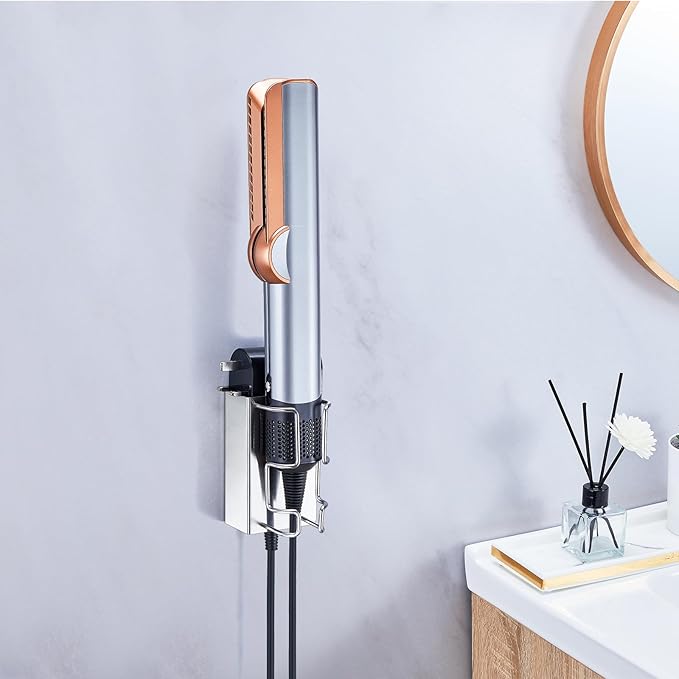 Hair Straightener Holder Wall Mounted, Hair Tool Organizer Stainless Steel, Adhesive Flat Iron Holder, Straighteners Holder for Bathroom Barber Shops Vanity (Silver)