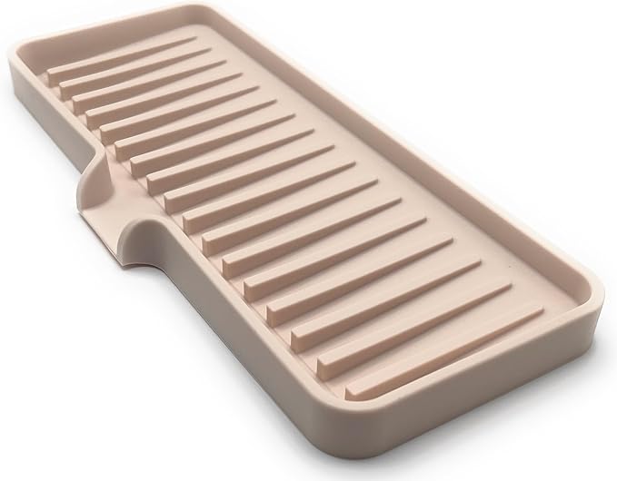 Happitasa Silicone Soap Dish Tray and Sponge Holder with Drain Chute | Bathroom and Kitchen Sink Organizer Caddy (Sand Dollar, 9"x3.5", 5.6 Ounces)
