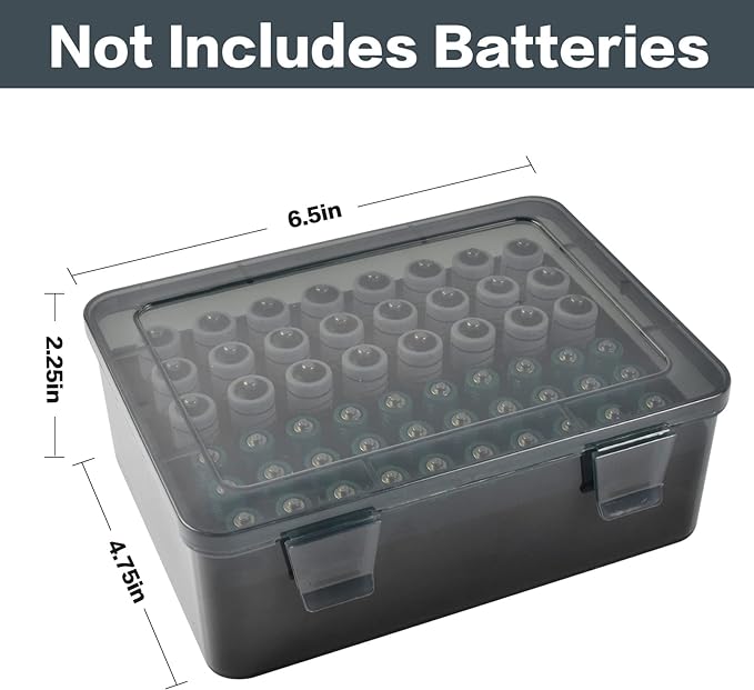 FULLCASE Battery Storage Organizer Holder Holds 54 AA AAA Batteries, Box Cases Garage Container, Home Drawer Organization Dispenser (Case Only) Grey