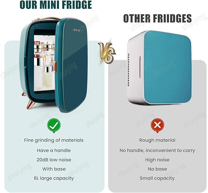KFO Mini Fridge 6L| Pro-Style Beauty Fridge for Bedroom & Makeup | 6°C Cooling + 20dB Ultra-Quiet | 8-Can Drink or Cosmetic Storage & Adjustable Shelf