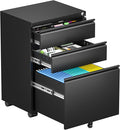 Bonusall 3 Drawer Black File Cabinet, Fully Assembled Metal Rolling Filing Cabinet with Lock, Under Desk Filing Cabinets for Home Office Fit A4/Letter/Legal