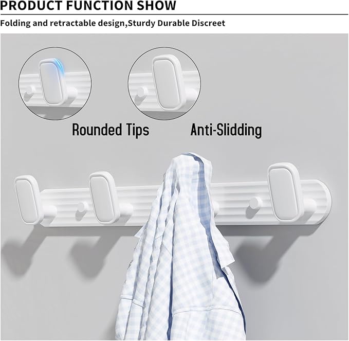 Coat Rack Wall Mount White, 4 Hooks Rack Metal Coat Hanger Wall for Hanging Hat Purse and Robes, Towel Hook for Bathrooms and Entryway (1 Pack)