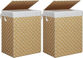 Foldable Laundry Hamper Basket with Lid by Fiona's magic, Handwoven 96L Large Clothes Hamper with Removable Liner Bags, Collapsible Tall Hamper for Bedroom, Bathroom and Dorm Organizer, 2Pack, Natural
