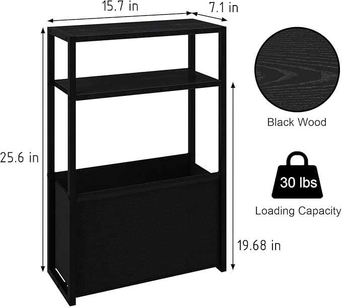 Narrow Side Table, Slim Side Table with Magazine Rack, Bathroom Table for Small Spaces, Narrow Bedside Table for Living Room, Bedroom