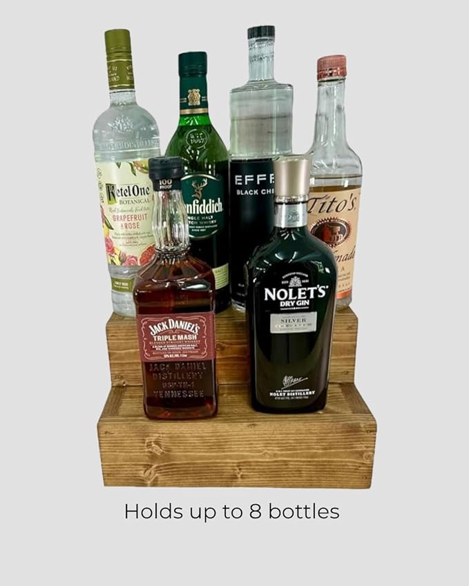 Tiered Bottle Shelf | 2 Tier Liquor Bottle Display | Bar Organization | Kitchen Counter Shelf (Early American)