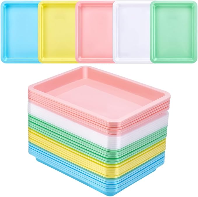 30Pcs Plastic Art Trays, 9.6 x 7.3 Inches Activity Craft Sand Trays Flat Storage Organizer Bins Stackable Bins for DIY Projects Painting Beads Organizing Supply, 5 Color