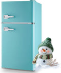 Small Refrigerator with Freezer Double Door Mini Fridge Adjustable Glass Shelves, Detachable Handle,7 Level Temperature Control Fridge for Dorm, Office, Apartment Blue