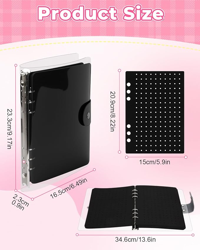 UCEC 8-Page Enamel Pin Display Book & 50 PCS Pin Backs, A5 Binder for Pins Brooches and Badges, Black Button Pinfolio Trading Organizer with Clear PVC Cover, Portable Enamel Pin Collection Storage