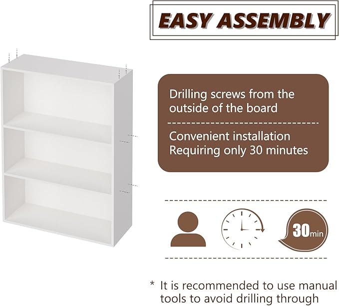 3 Tier Book Shelf，Wooden 3 Cube Storage Organizer, 33 Inch Versatile Cubes Shelf and Cubby Unit for Any Space (White, 3 Cube-W(23.6inch)