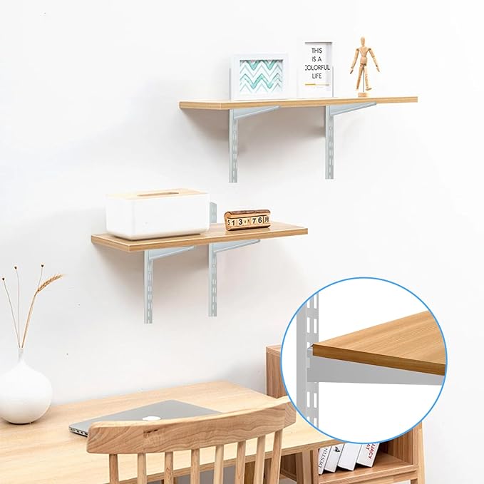 10 Pack 15‑Inch Adjustable Wire Shelf Brackets – Heavy‑Duty Double‑Track Closet & Wall Shelving System Supports（White）