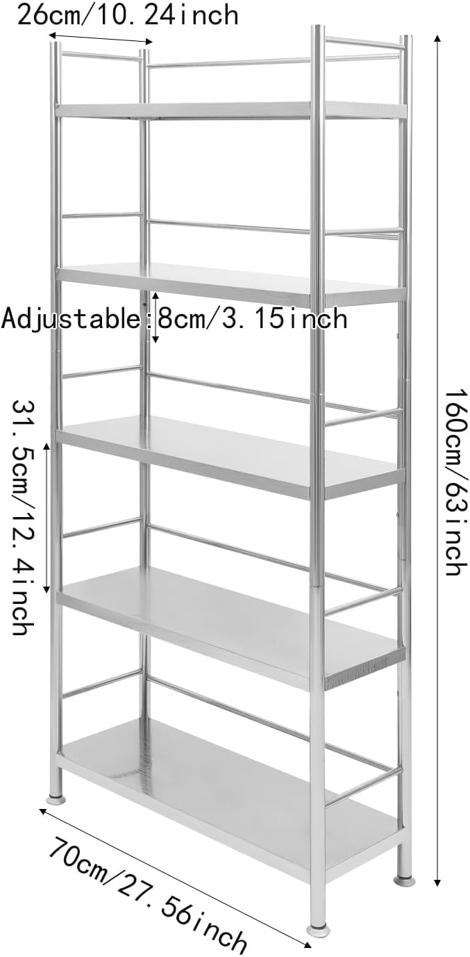 5-Tier Adjustable Rack Storage,28" L x 10" W x 63" H Stainless Steel Shelving Organizer,Heave Duty Shelf Storage Unit Up to 22lb Each Shelf for Kitchen&Garage