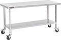 DuraSteel 30x72 NSF Stainless Steel Cart - Heavy Duty Food Prep Table with Undershelf - Rolling Kitchen Island on Wheels for Commercial Restaurant Kitchen, Garage, Outdoor Cooking, BBQ Grill, Counter