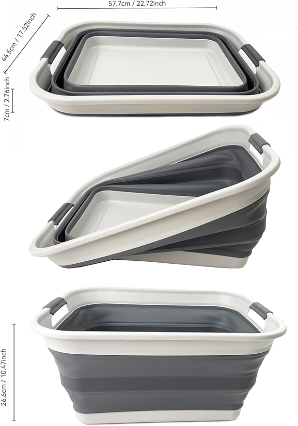 SAMMART 42L (11 Gallon) Collapsible Plastic Laundry Basket - Foldable Pop Up Storage Container/Organizer - Portable Washing Tub - Space Saving Hamper/Basket (1, Grey/Steel Grey)