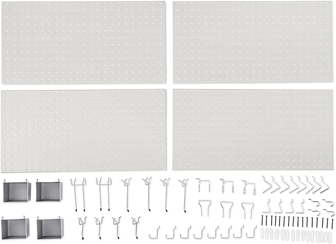 Amazon Basics Rectangular Metal Pegboard Kit for Wall Storage, Rust and Scratch Resistant, 48-Piece, Gray