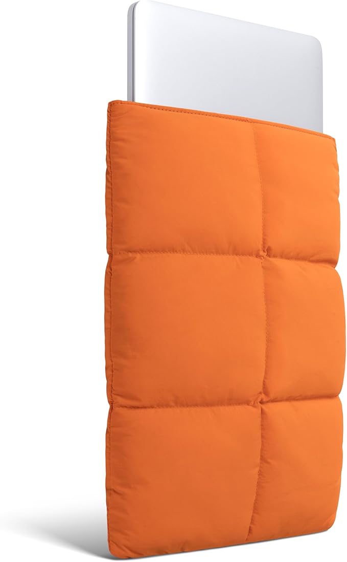Comfyable Puffy Laptop Sleeve 13 Inch 14 Inch, Quilted Puffer Laptop Carrying Case, Pillow Case Compatible with MacBook Air M4 2025 M3 M2 M1, MacBook Pro M5 M4 Pro/Max, Orange