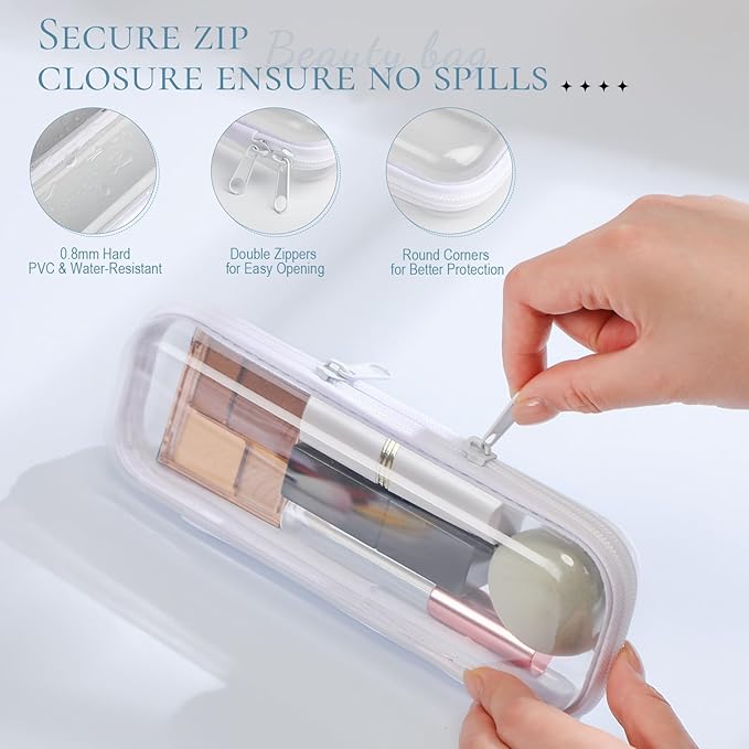Sanwuta 6 Pcs Clear Hard Zipper Case Hard Plastic Zipper Pouches Transparent Makeup Bag Pencil Pouches for Travel Snacks Christmas Trinket Storage Organizer Box(White,7.87 x 2.56 x 1.57 Inch)