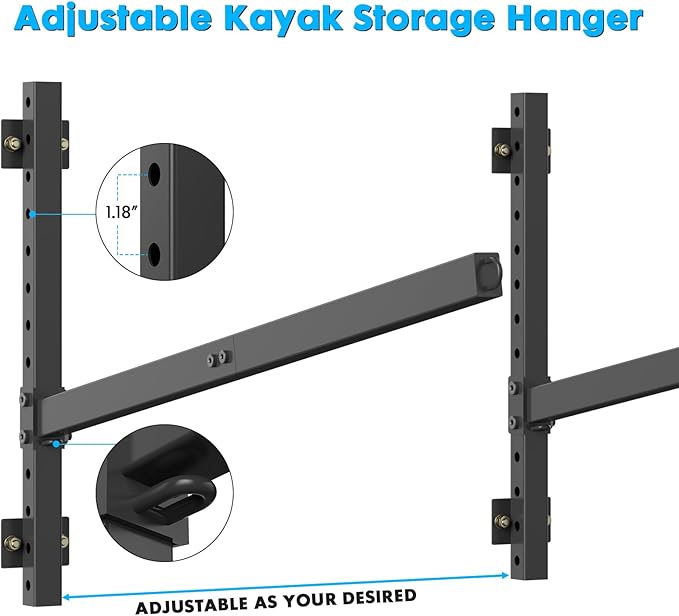Kayak Storage Rack Heavy Duty, Adjustable Wall Mount Hanger for Indoor Garage & Outdoor Storage, Storage Rack for Kayak, Canoe, Surfboard & Paddle Board (Kayak Storage Rack Wall Mount 2)