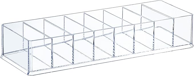 Acrylic Makeup Brush Organizers, 8 Section 8 Compartments Transparent Plastic Lipstick Holder Clear 9.96x3.46x1.81 Inches Storage Square Cube for Bathroom Jewelry Accessories